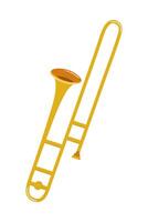 Bright yellow trombone resting against a white background in a creative design vector