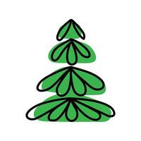 Green Christmas tree illustration with simple design and playful lines for festive themes vector