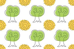 Colorful pattern featuring trees and suns in a playful design for textiles or wallpapers vector