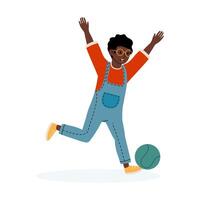 Joyful child running and playing with a ball in a cheerful illustration vector