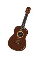 Ukulele resting on a surface showcasing its vibrant wood grain and craftsmanship vector
