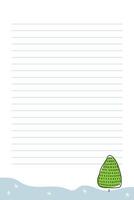 Lined notepad with green illustration at the bottom for writing and note-taking vector