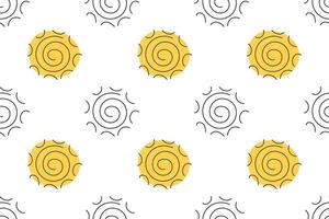 Cheerful yellow suns on a white background create a fun and lively pattern vector