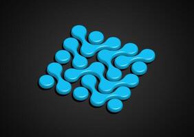 Technology connection 3D logo design, fluid transition sign, integration abstract symbol. circles point movement, in blue color isolated on black background vector