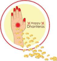 happy Dhanteras with Laxmi hand vector