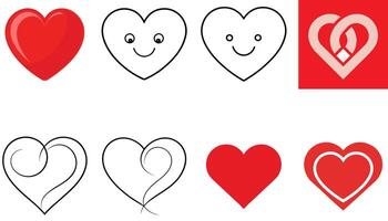 Set of Red Heart Icons Simple Design for Every Project vector