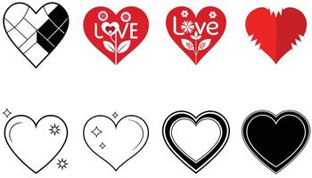 Set of Red Heart Icons Simple and Stylish vector