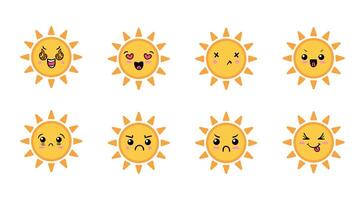 Sun expression faces set. vector