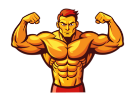 Bodybuilder flexing muscles with determination in gym digital art fitness environment front view strength concept png