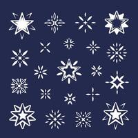 Stars snowflakes geometric silhouettes dark background set. Simple flat style icons sparkles twinkle. vector