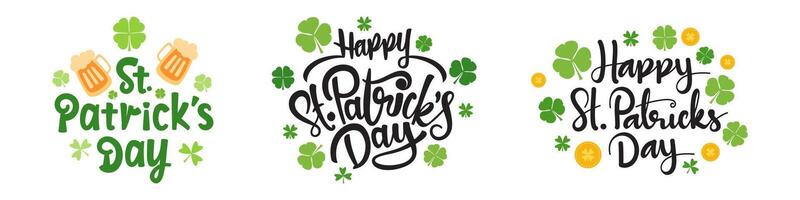 set of st. patrick's day text calligraphy with patrick's day elements vector