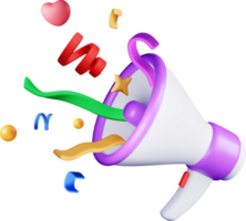 3D Megaphone with colorful confetti png