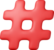 3d red realistic hashtag symbol png