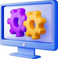 3D computer with gears on screen png
