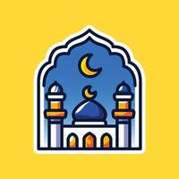 Beautiful Mosque with Crescent Moon and Stars on a Yellow Background vector
