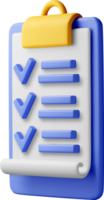 3D paper clipboard holder with checklist icon png