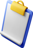 3d clipboard icon with empty paper sheet. png