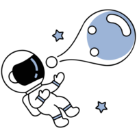 Astronaut floating with a thought bubble and stars in a whimsical style. png
