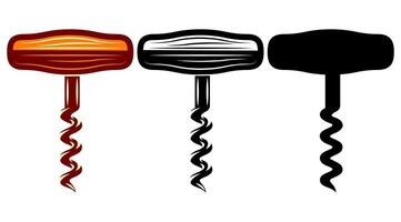 Three different styles of wine openers displayed in a row with distinct colors and designs for easy comparison and selection vector
