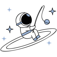 Cute astronaut fishing in space with stars around. png