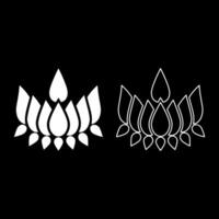 Ayyavazhi lotus carrying Naman symbol set icon white color solid fill outline contour line thin style vector