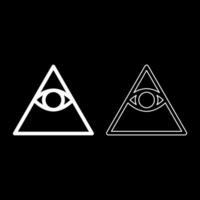 Kao Give all seeing eye in pyramid inside triangle Illuminati symbol Masonic set icon white color solid fill outline contour line vector