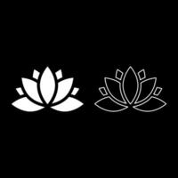 Lotus lily water flower set icon white color solid fill outline contour line thin style vector