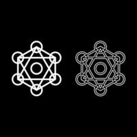 Metatron cube Sacred geometry set icon white solid fill outline contour line thin style vector