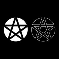 Pentakl Neopagan Wicca Pentacle Neo paganism sign five pointed star in circle inside round Pentagram magic symbol set icon white color solid fill outline contour line thin vector