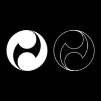 Tomoe symbol religious sign Japanese religions Oriental two petal set icon white color solid fill outline contour line thin style vector