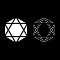 Octagedron icosahedron sacred geometry symbol set icon white color solid fill outline contour line thin vector