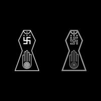 Symbol Jainism emblem Jain Prateek Chihna Hand Akhimsa Ahimsa arm religion Dharma Ahinsa Mahavir Jayanti set icon white color solid fill outline contour line thin vector