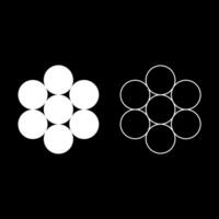 Egg of life Sacred geometry symbol seven circle 7 set icon white color solid fill outline contour line thin style vector