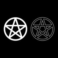 Pentakl Neopagan Wicca Pentacle Neo paganism sign five pointed star in circle inside round Pentagram magic symbol set icon white color solid fill outline contour line thin style vector