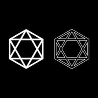 Octagedron icosahedron sacred geometry symbol set icon white color solid fill outline contour vector