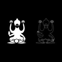 Lakshmi Goddess set icon white color solid fill outline contour line thin style vector