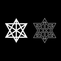 Metatron cube Sacred geometry set icon white color solid fill outline contour line style vector