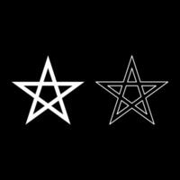 Pentagram Neo paganism sign five pointed star set icon white color solid fill outline contour line thin style vector