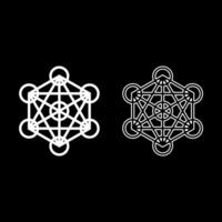 Metatron cube Sacred geometry set icon white color solid fill outline contour line thin vector