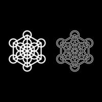Metatron cube Sacred geometry set icon white color solid fill outline contour line vector