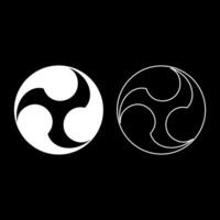 Tomoe symbol religious sign Japanese religions Oriental three petal set icon white color solid fill outline contour line thin style vector