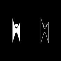 Symbol humanism strong person happy man set icon white color solid fill outline contour line thin style vector
