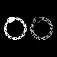 Uroboros Zhulong snake eating own tail coiled in ring Ouroboros serpent set icon white color solid fill outline contour line thin style vector