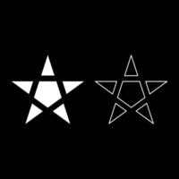 Pentagram Neo paganism sign five pointed star set icon white color solid fill outline contour line thin vector