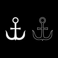 Cross anchor Crusher-Yagir set icon white color solid fill outline contour line thin style vector