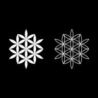 Flower of life Sacred geometry set icon white color solid fill contour line vector