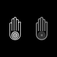 Hand Akhimsa Ahimsa arm Jainism Jain religion symbol Dharma Ahinsa set icon white color solid fill outline contour line thin vector