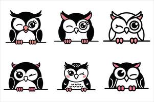 Set of cute owls head many color for spring and sweet owls a illustration vector