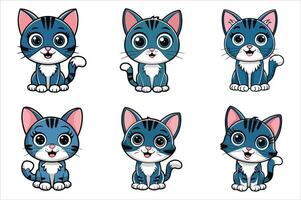 A set of adorable baby cat stickers playful kitten illustrations on white background vector