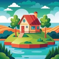 illustration of a house on an island. vector